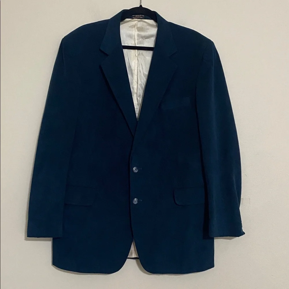 Vintage Men's Blue Blazer ultra suede 2 buttons event casual formal L pure suede